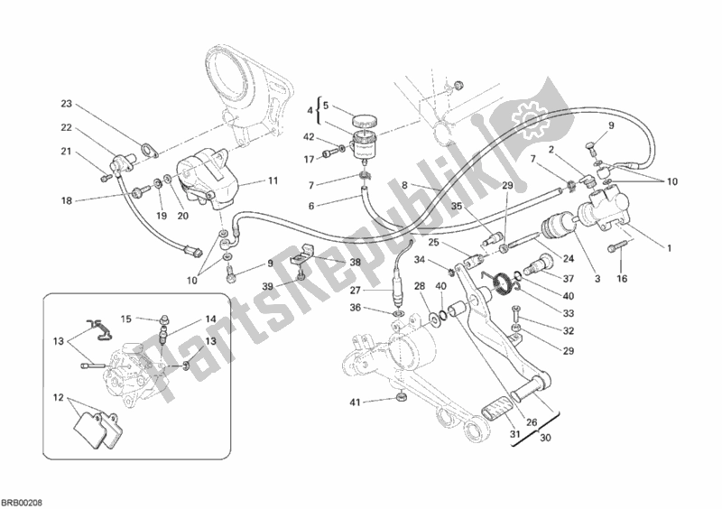 All parts for the Rear Brake System of the Ducati Monster S2R 1000 USA 2008